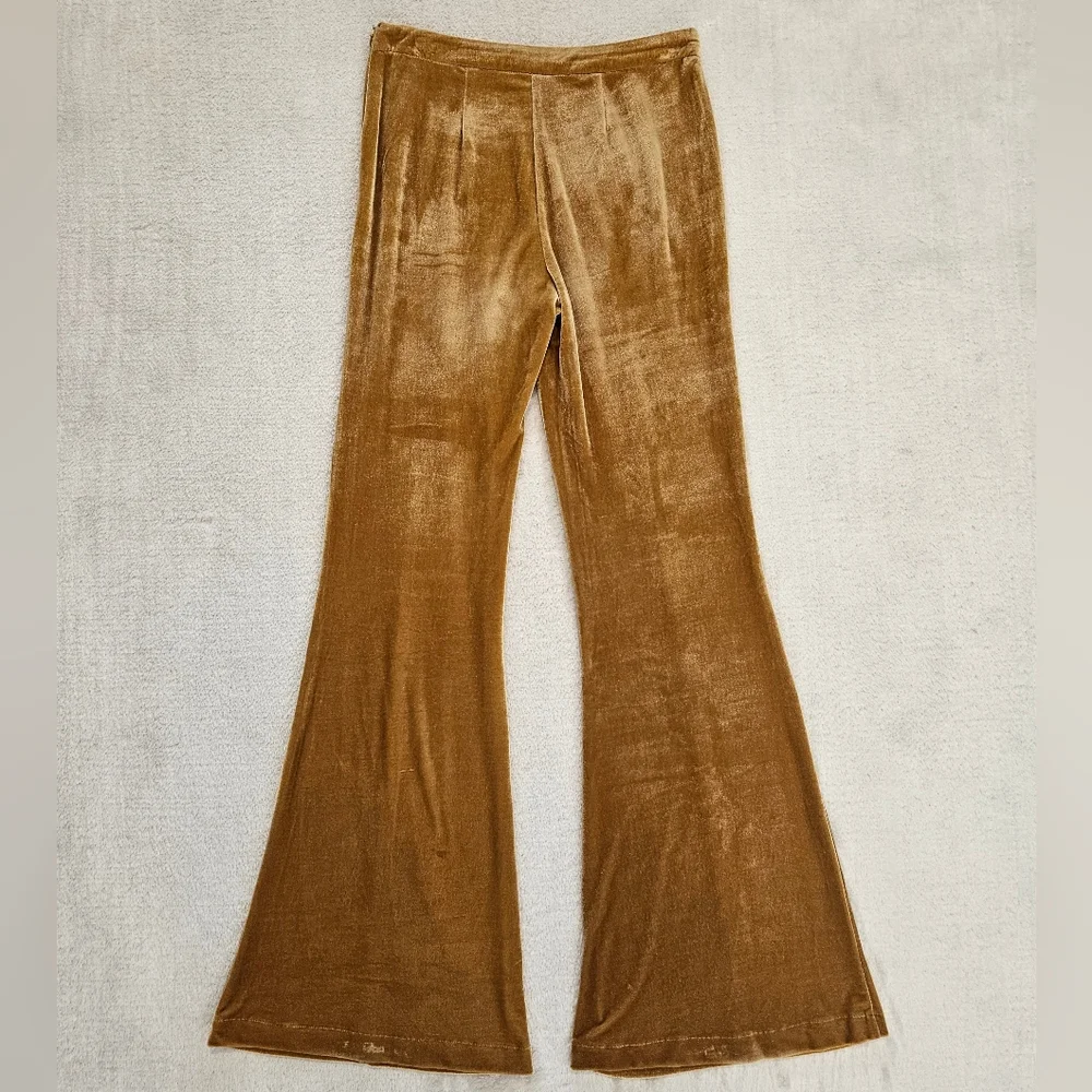 NEW Flying Tomato Yellow Flare Pants Velour Bohemian Retro 70s Mustard - Picture 5 of 7